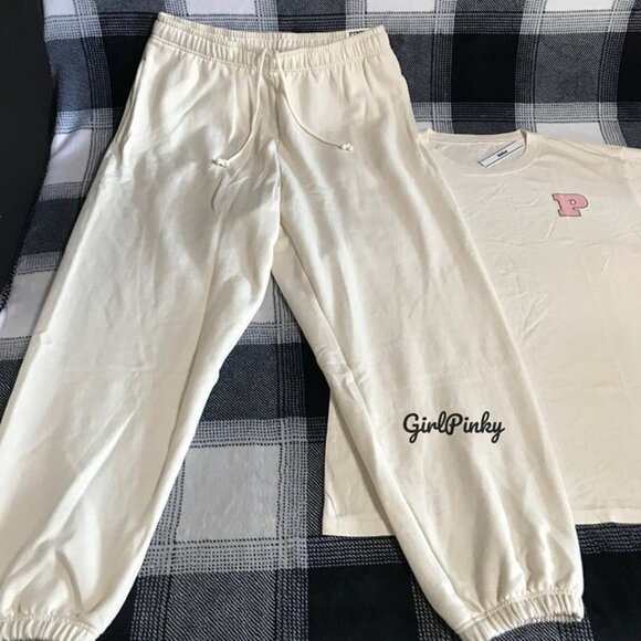 VS PINK SWEATPANTS OUTFIT & LOGO TEE IN WHITE SHELL LIMITED EDITION SIZE 2XL - Picture 3 of 11